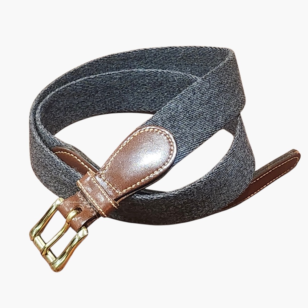 Dooney & Bourke Surcingle Belt Mens 34 Grey Wool Leather Solid Brass‎ USA 6948